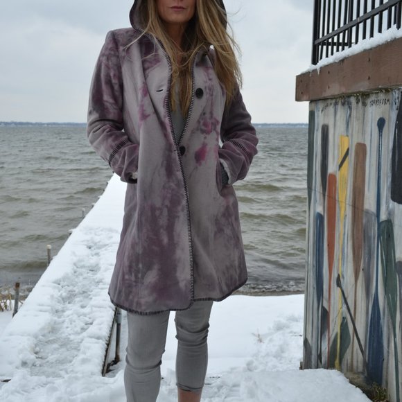 Vintage Marvin Richards Cashmere Long hoodie Coat gray black Red purple M L XL - Picture 3 of 15